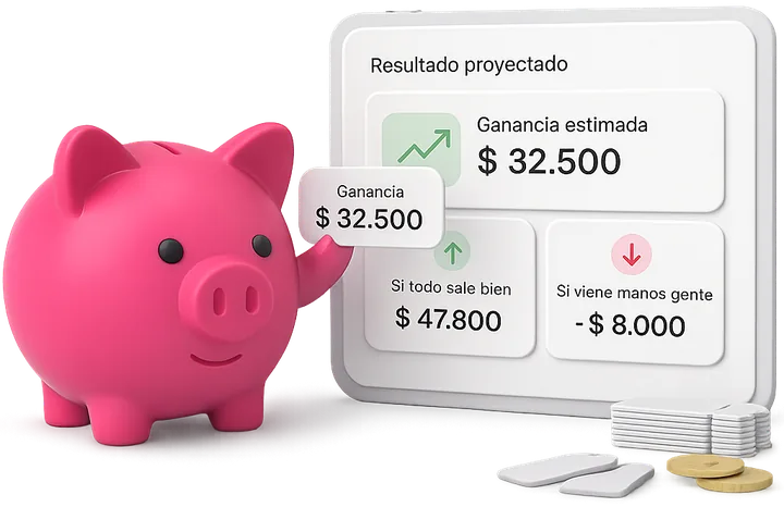 Chanchito mostrando la ganancia proyectada antes de vender entradas