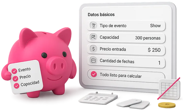 Chanchito con los datos básicos del evento, sin Excel ni fórmulas